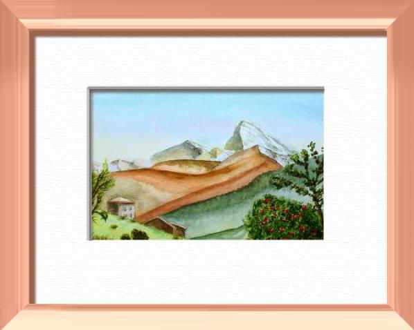 Aquarelle originale encadrée : Trekking en Annapurna, Népal Trekking en Annapurna, Népal, Asie - Paysages du monde - , aquarelle originale encadree, aquarelle avec cadre, carnet de voyage, aquarelle du monde