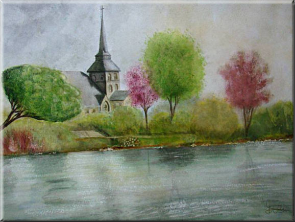 Aquarelle originale encadrée : Sur les bord de la Mayenne, Un Week-end sur l'eau Sur les bord de la Mayenne, Un Week-end sur l'eau, Paysages du monde - , aquarelle originale encadree, aquarelle avec cadre, carnet de voyage, aquarelle du monde