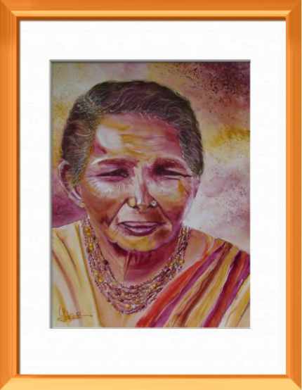 Aquarelle originale encadrée : Femme Indienne au marché, D'après une photo de Véronique Piaser-Moyen Femme Indienne au marché, D'après une photo de Véronique Piaser-Moyen , Asie - Portraits - , aquarelle originale encadree, aquarelle avec cadre, carnet de voyage, aquarelle du monde