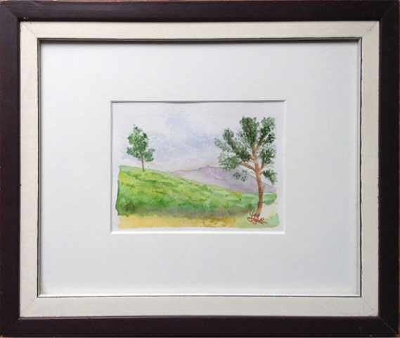 Tea plantations, Java Island - Indonesia, Asia - World landscapes - , original framed watercolour, world travel diary, world watercolour