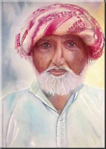 L'homme au turban, Asie - Portraits - , aquarelle originale encadree, aquarelle avec cadre, carnet de voyage, aquarelle du monde