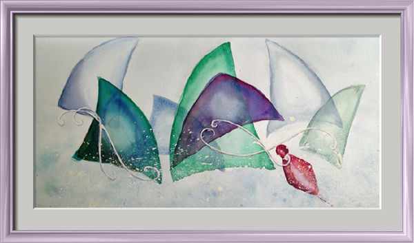 Regatta, Seascapes - Abstract - , original framed watercolour, world travel diary, world watercolour