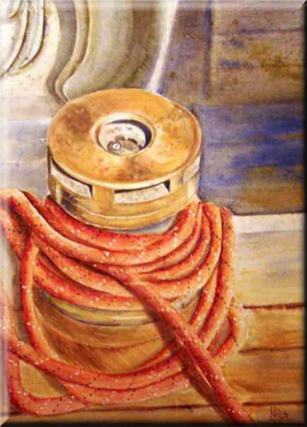 Aquarelle originale encadrée : Vieux winch au ponton, Port Olona - Les Sables d'Olonne Vieux winch au ponton, Port Olona - Les Sables d'Olonne, Marines, paysages marins - , aquarelle originale encadree, aquarelle avec cadre, carnet de voyage, aquarelle du monde