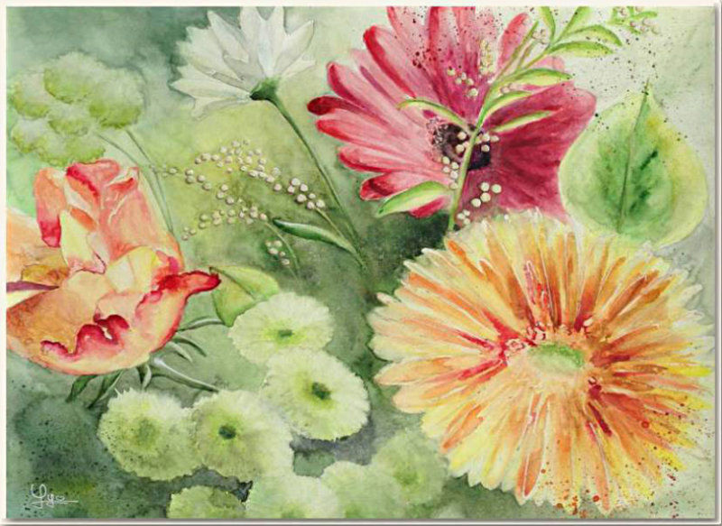 Aquarelle originale, Bouquet en fête, peinture, aquarelle, carnet de voyage , 