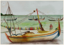 Une jonque de pêcheur, Ile de Java - Indonesie, peinture, aquarelle, carnet de voyage, monde, Clairanne Filaudeau 