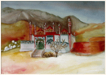 Un temple perdu sur la route, Sibi - Pakistan, peinture, aquarelle, carnet de voyage, monde, Clairanne Filaudeau 