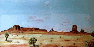 Aquarelle originale : Sites d’ailleurs-Ambiance Western à Monument Valley 