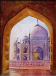 Aquarelle originale : Couleurs de l’Asie-Le Mausolée du Taj-Mahal 