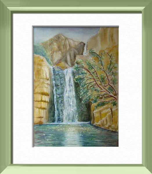 Cascade au creux des rochers, Le temps d'une baignade, Australie - Paysages du monde - , aquarelle originale encadree, aquarelle avec cadre, carnet de voyage, aquarelle du monde