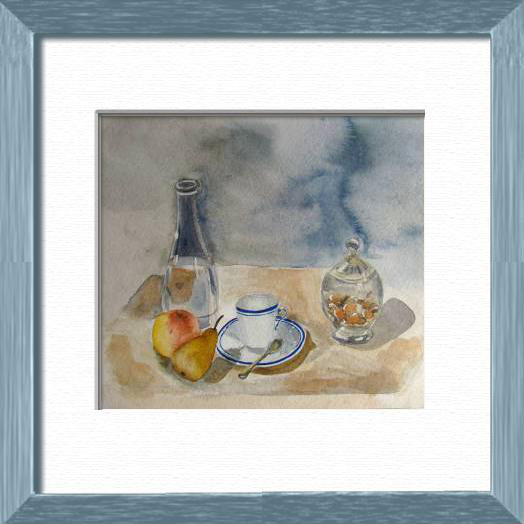 A l'heure du thé, Instants gourmands - , aquarelle originale encadree, aquarelle avec cadre, carnet de voyage, aquarelle du monde