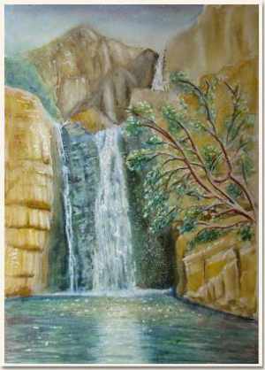 Aquarelle originale, Cascade au creux des rochers, Le temps d'une baignade, peinture, aquarelle, carnet de voyage , cascade, australie, eau, territoires du nord