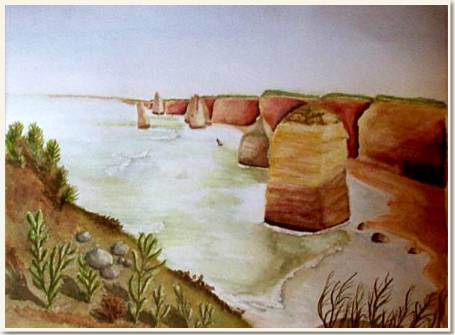 Aquarelle originale, Les Douze Apôtres, Great Ocean Road - Australie du Sud, peinture, aquarelle, carnet de voyage , douze apôtres, rivage, mer, marine, paysage marin