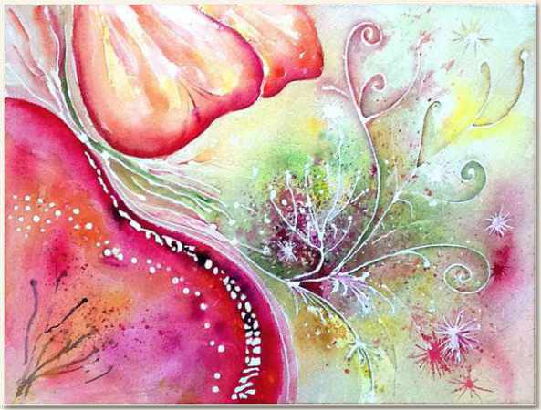 Aquarelle originale, Florescénie, Je joue les prolongations estivales au coin du feu 🔥., peinture, aquarelle, carnet de voyage , abstraite, intuitive, floraison, fleurs