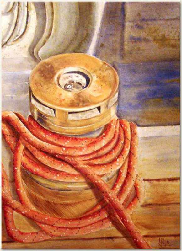 Original watercolour, Old winch, Port Olona, paint, watercolour, world diary, watercolour , 