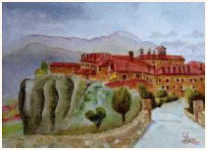 Le Couvent d'Agios Stefanos, Meteores - Grece, painting, aquarelle, watercolour, travel diary, world, Clairanne Filaudeau 