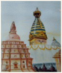 Swayambunath Bouddha Temple , Katmandu - Nepal, painting, aquarelle, watercolour, travel diary, world, Clairanne Filaudeau 