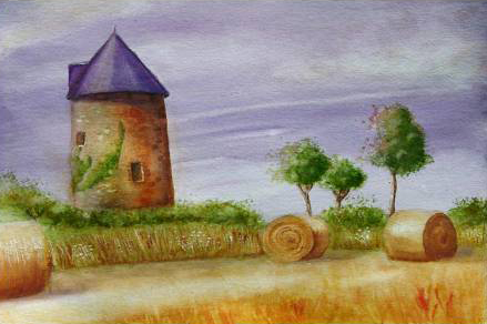 Aquarelle -moulin, Chânières, Vairé, moulin de Vairé, moulin des Chânières