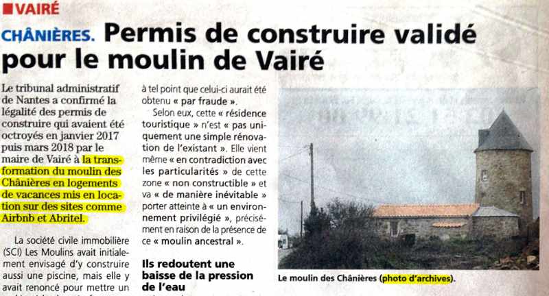 Journal des Sables - HPV - Moulin des Chânières, Vairé